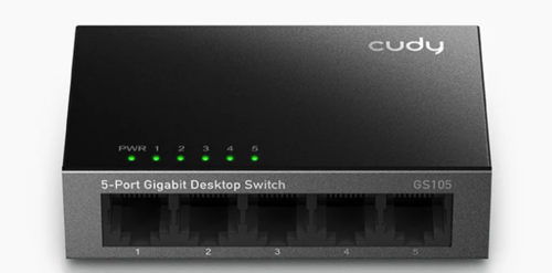 סוויץ’ / רכזת / מתג 5 פורטים תומך ג’יגה (מתכת) CUDY 5-Port Gigabit Switch GS105-IL